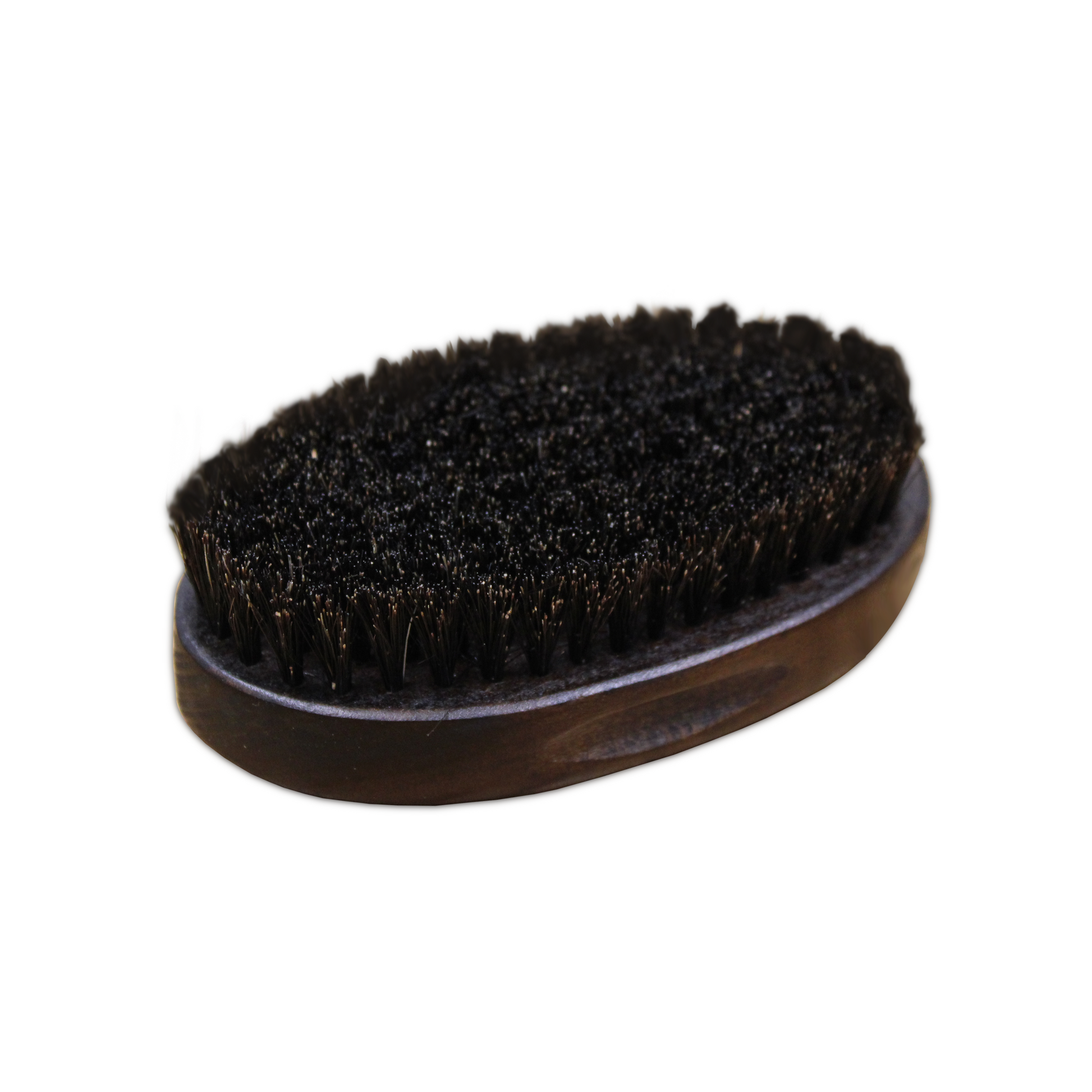 Kaylas Kurlz Organics Hardwood Boar  bristle hair brush with a wooden handle and an oval shape against a white backgroud.